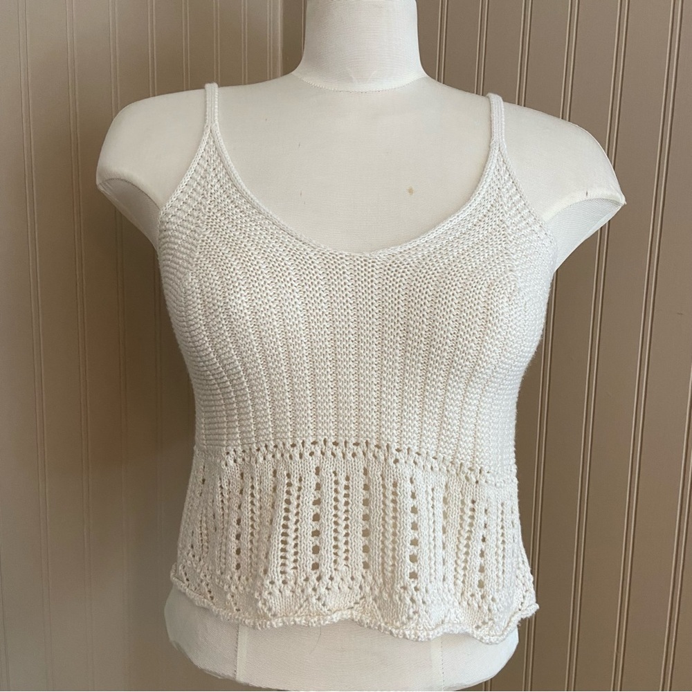 White Crochet Knit Tank Top - Women